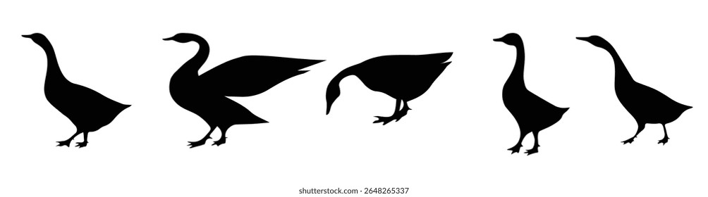 Goose black silhouettes set vector