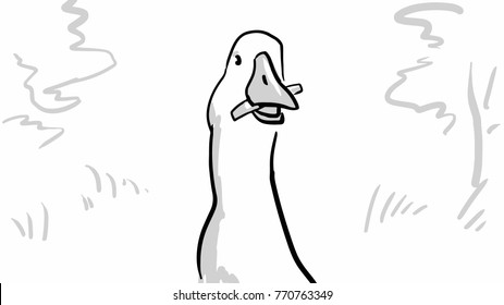 Goose black and white vector sketch. Simple drawing.