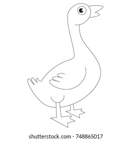 Goose cartoon. Outlined illustration with thin line black stroke