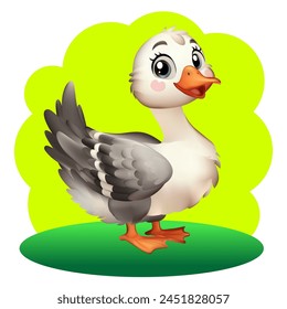 Goose in cartoon style. Cheerful Goose. A beautiful drawing of the Goose for children. Vector illustration.