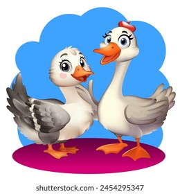 Gans im Cartoon-Stil. Fröhliche Gans. Eine schöne Zeichnung der Gans für Kinder. Vektorillustration.