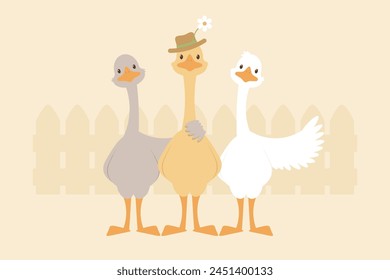 Goose character. Funny geese vector illustration. 