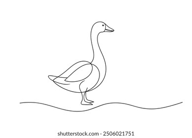 Goose Continuous line art vector illustration on white background.