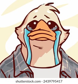 The goose is crying. Goose emoji. Goose sticker. Vector goose. Vector sticker. Emotions