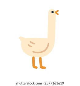 Goose, cute farm bird. Funny gosling, long-necked feathered animal, honking with open beak, singing, speaking. Adorable amusing comic character. Flat vector illustration isolated on white background