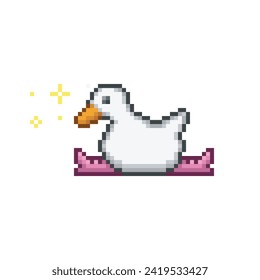 Goose with cute pink boots, pixel art meme