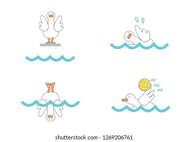 Goose as a diver, Polo player, swimmer and synchronized swimming dancer