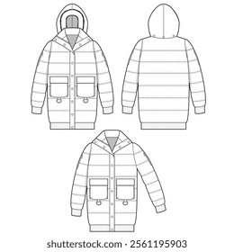 Goose down jacket pocket hoodie mockup template clothing vector design