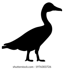 Goose or duck bird in profile. Black silhouette on white background. Ancient Egyptian animal relief design.