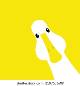 Goose Duck face head. Looking from the corner. Cute cartoon kawaii funny baby character. Flat design. Greeting card banner template. Isolated. Yellow background. Vector illustration