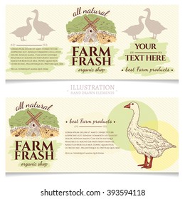 Goose and duck farm fresh products design template watercolor banners 
