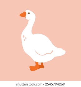 Goose, duck, swan standing. Isolated flat hand drawn illustration print on plain background