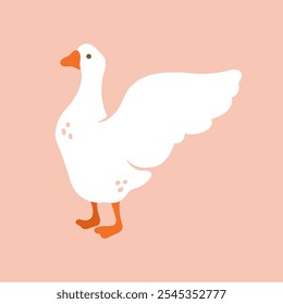 Goose, duck, swan standing with spread wings. Isolated flat hand drawn illustration print on plain background