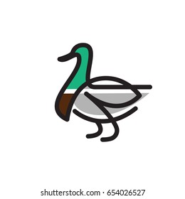 Goose or duck vector flat thin line illustration - illustration home farm poultry, the concept of goose meat, feather products and eggs.