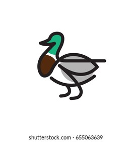 Goose or duck vector flat thin line illustration - illustration home farm poultry, the concept of goose meat, feather products and eggs.