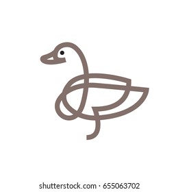 Goose or duck vector flat thin line illustration - illustration home farm poultry, the concept of goose meat, feather products and eggs.