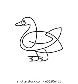 Goose or duck vector flat thin line illustration - illustration home farm poultry, the concept of goose meat, feather products and eggs.