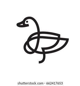 Goose or duck vector flat thin line illustration - illustration home farm poultry, the concept of goose meat, feather products and eggs.