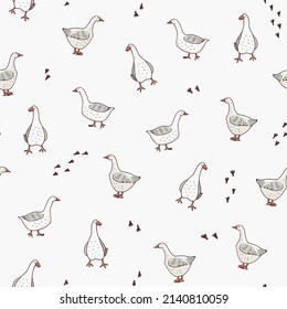 goose farm animals seamless vector pattern