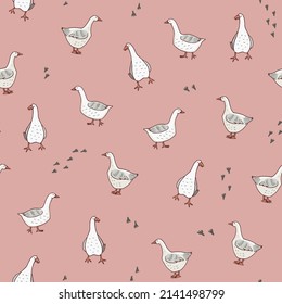 goose farm animals seamless vector pattern