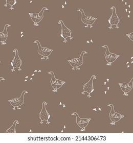 goose farm animals seamless vector pattern
