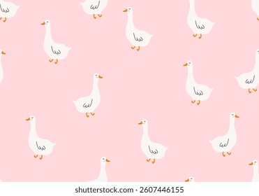 Goose farm animals seamless vector pattern. Cute geese seamless pattern. Seamless pattern with geese. Cute cartoon characters