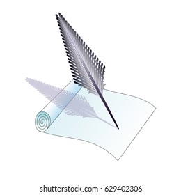 Goose feather writes on a scroll