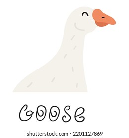 Goose. Flat illustration. Vector hand drawn graphic design on white background.