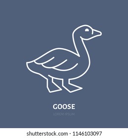 Goose flat line icon. Bird sign, illustration of duck. Thin linear logo for farm store.