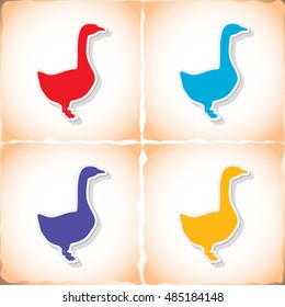 Goose. Flat sticker with shadow on old paper. Vector illustration