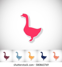 Goose. Flat sticker with shadow on white background. Vector illustration