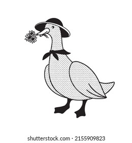 goose with flowers vector clipart, summer illustration good for card and print design