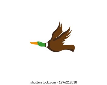 goose flying with green head and yellow beak logo