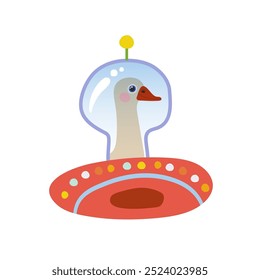 A goose in a flying saucer on a white background. Vector illustration