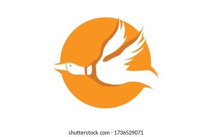 Goose flying in a sun background logo isolated duck symbol, transparency design illustration on white background