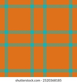 Goose foot check pattern fabric, womens fashion texture vector textile. Ornament background seamless plaid tartan in orange and teal colors.