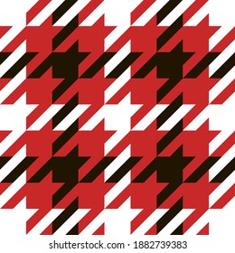 Goose foot. Christmas Pattern of crow is feet in red and black cage. Glen plaid. Houndstooth tartan tweed. Dogs tooth. Scottish checkered background. Seamless fabric texture. Vector illustration