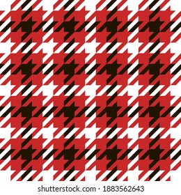 Goose foot. Christmas Pattern of crow is feet in red and black cage. Glen plaid. Houndstooth tartan tweed. Dogs tooth. Scottish checkered background. Seamless fabric texture. Vector illustration