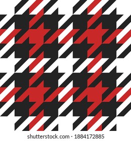 Goose foot. Christmas Pattern of crow is feet in red and black cage. Glen plaid. Houndstooth tartan tweed. Dogs tooth. Scottish checkered background. Seamless fabric texture. Vector illustration