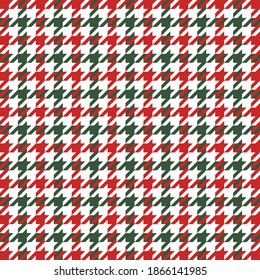 Goose foot. Christmas Pattern of crow's feet in red and white cage. Glen plaid. Houndstooth tartan tweed. Dogs tooth. Scottish checkered background. Seamless fabric texture. Vector illustration