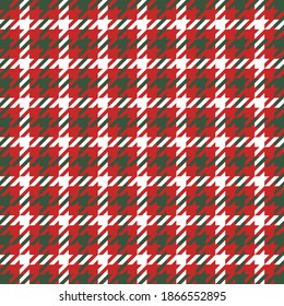 Goose foot. Christmas Pattern of crow's feet in red and white cage. Glen plaid. Houndstooth tartan tweed. Dogs tooth. Scottish checkered background. Seamless fabric texture. Vector illustration