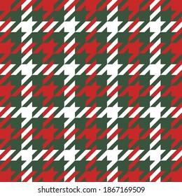 Goose foot. Christmas Pattern of crow's feet in red and white cage. Glen plaid. Houndstooth tartan tweed. Dogs tooth. Scottish checkered background. Seamless fabric texture. Vector illustration