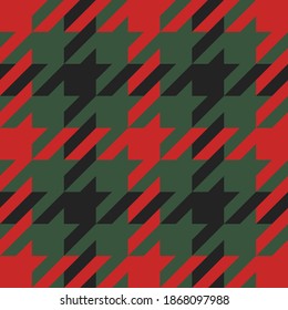 Goose foot. Christmas Pattern of crow's feet in red and black cage. Glen plaid. Houndstooth tartan tweed. Dogs tooth. Scottish checkered background. Seamless fabric texture. Vector illustration