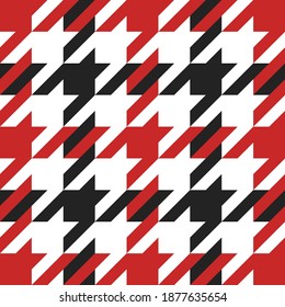 Goose foot. Christmas Pattern of crow's feet in red and black cage. Glen plaid. Houndstooth tartan tweed. Dogs tooth. Scottish checkered background. Seamless fabric texture. Vector illustration