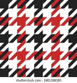 Goose foot. Christmas Pattern of crow's feet in red and black cage. Glen plaid. Houndstooth tartan tweed. Dogs tooth. Scottish checkered background. Seamless fabric texture. Vector illustration