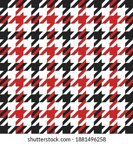 Goose foot. Christmas Pattern of crow's feet in red and black cage. Glen plaid. Houndstooth tartan tweed. Dogs tooth. Scottish checkered background. Seamless fabric texture. Vector illustration