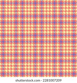 Goose foot. Easter Pattern of crow's feet in red, yellow and violet cage. Glen plaid. Houndstooth tartan tweed. Dogs tooth. Scottish checkered background. Seamless fabric texture. Vector illustration