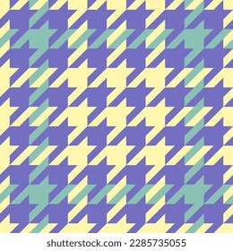 Goose foot. Easter Pattern of crow's feet in violet, yellow, green cage. Glen plaid. Houndstooth tartan tweed. Dogs tooth. Scottish checkered background. Seamless fabric texture. Vector illustration