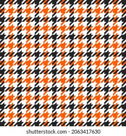 Pie de ganso. Patrón de Halloween de los pies de cuervos en jaula naranja, negra y blanca. Glen plaid. Tartan de gallo tuiteó. Diente de perros. Jaula escocesa. Textura de tela sin fisuras. Ilustración del vector