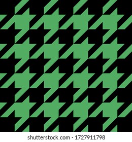 Goose foot. Pattern of crow's feet in black and green cage. Glen plaid. Houndstooth tartan tweed. Dogs tooth. Scottish checkered background. Seamless fabric texture. Vector illustration